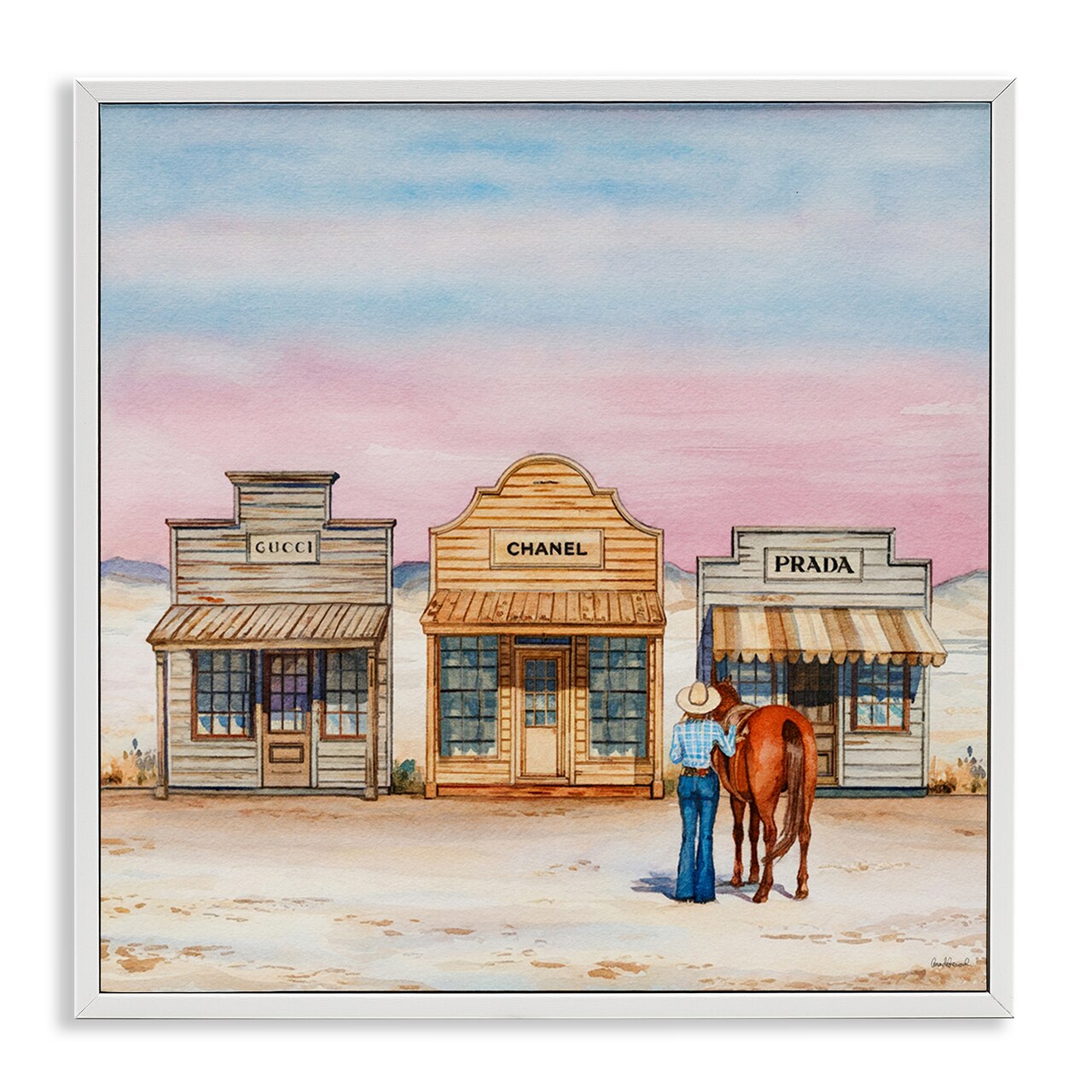 Stupell Industries Trendy Saloon Shops Cowgirl Framed Giclee Wall Art Design by Amanda Greenwood